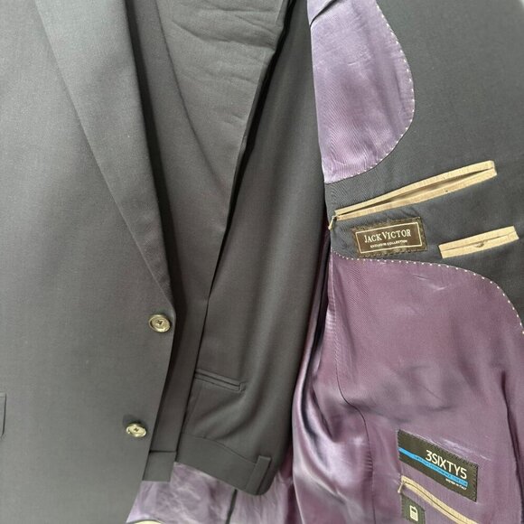 Jack Victor 3Sixty5 Black Two Piece Suit Mens Size 44L Union Made In Canada - Picture 4 of 16